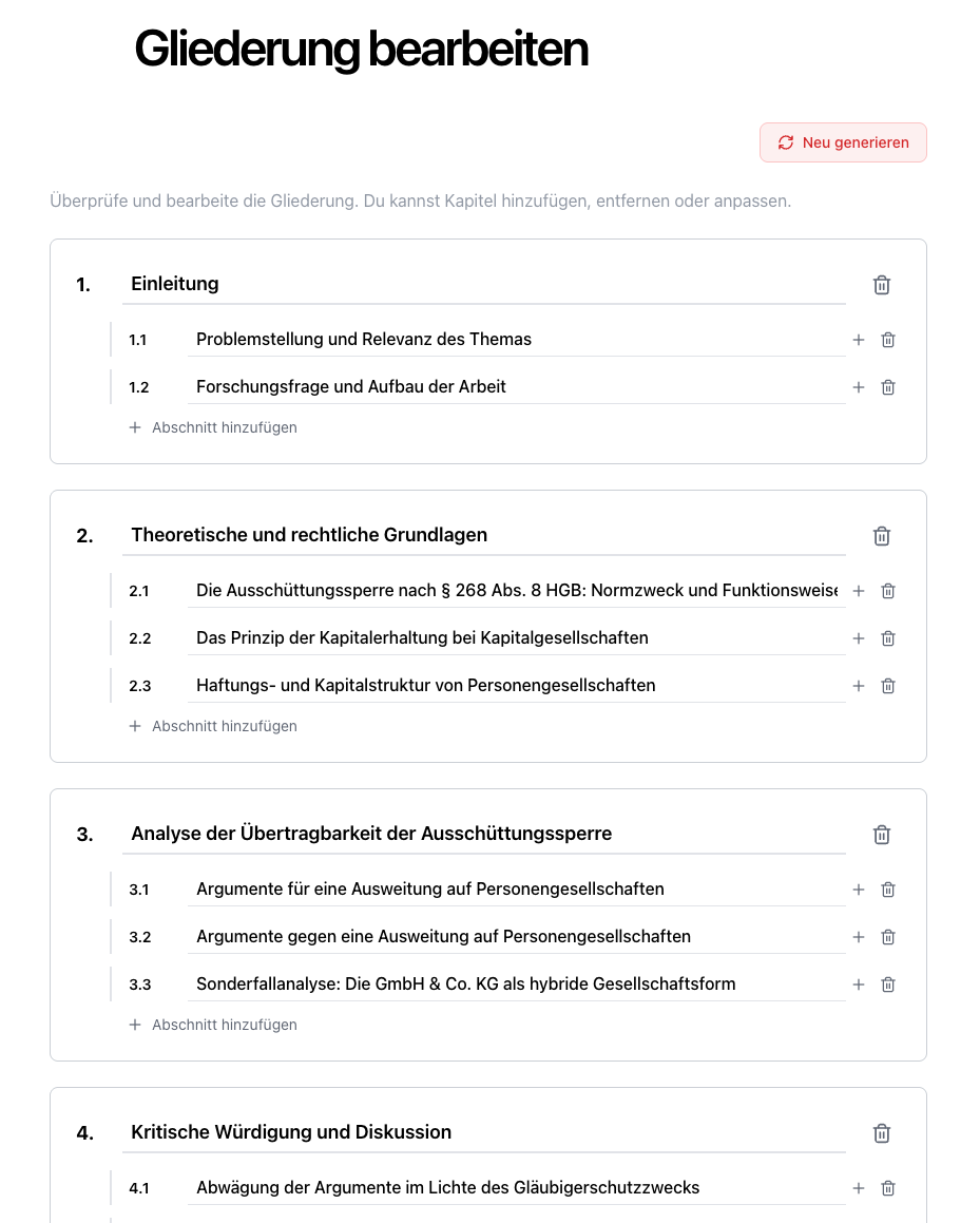 Schritt 4: Gliederung anpassen