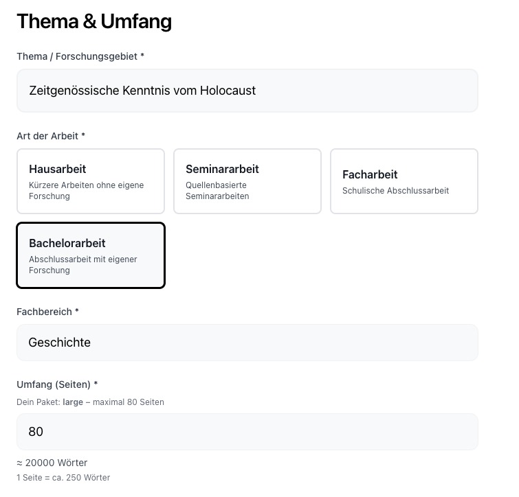 Schritt 1: Thema eingeben