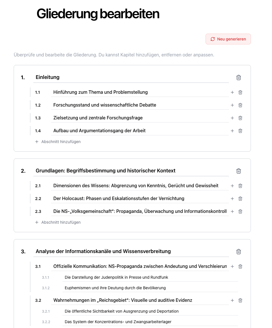 Schritt 4: Gliederung verarbeitet